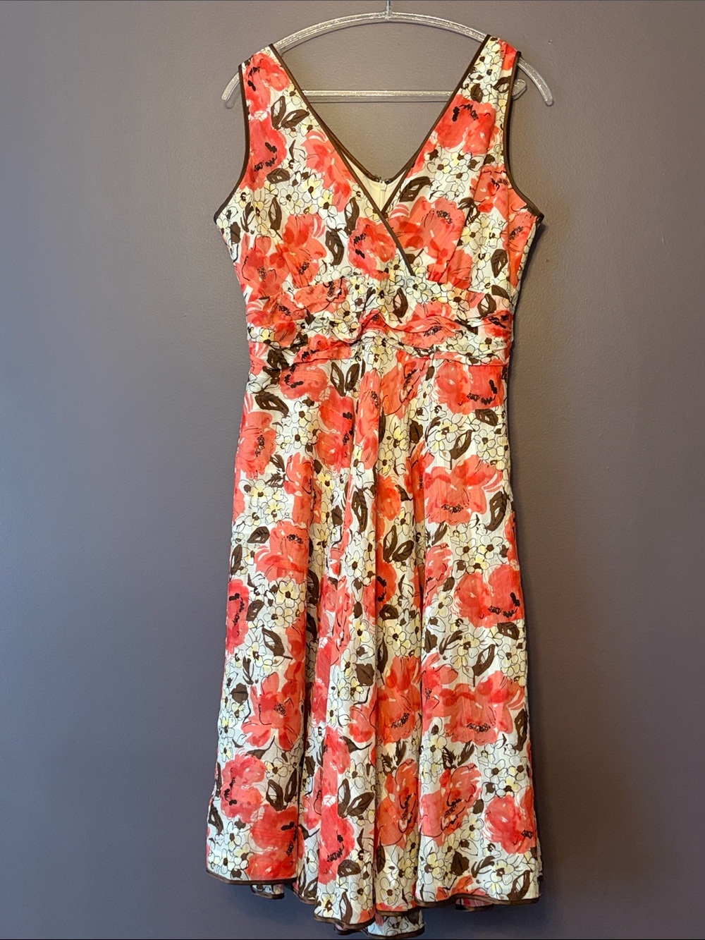 Signature by Robbie Bee Coral Floral Midi Dress with Brown Accents